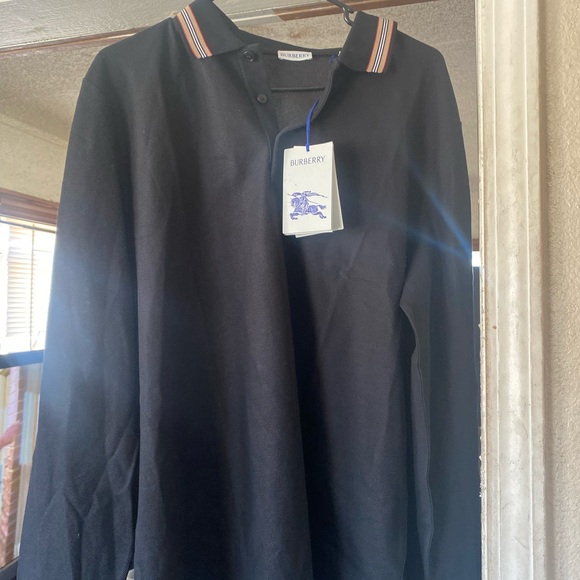 Burberry Black Polo with Striped Collar
